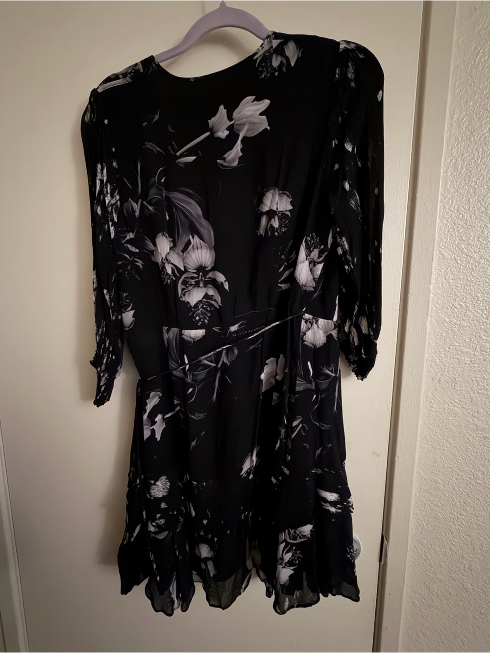 AllSaints Black Top with Subtle White Floral Trim - Picture 2 of 3